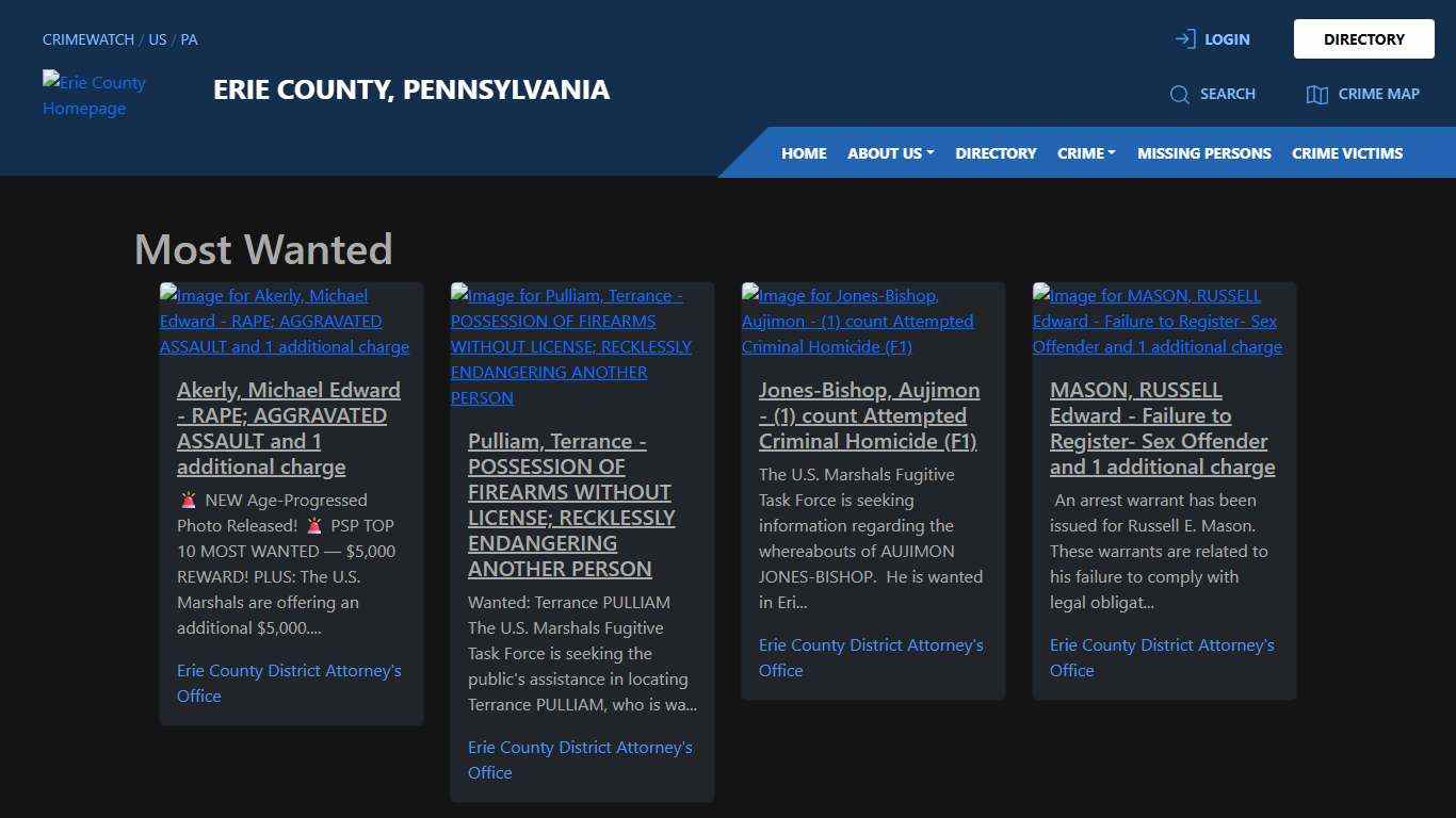 Most Wanted for Erie County, Pennsylvania CRIMEWATCH
